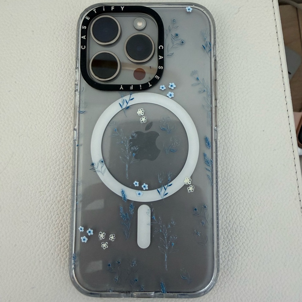 Casetify Transparent Case with Blue Floral Design IPhone 15 Pro